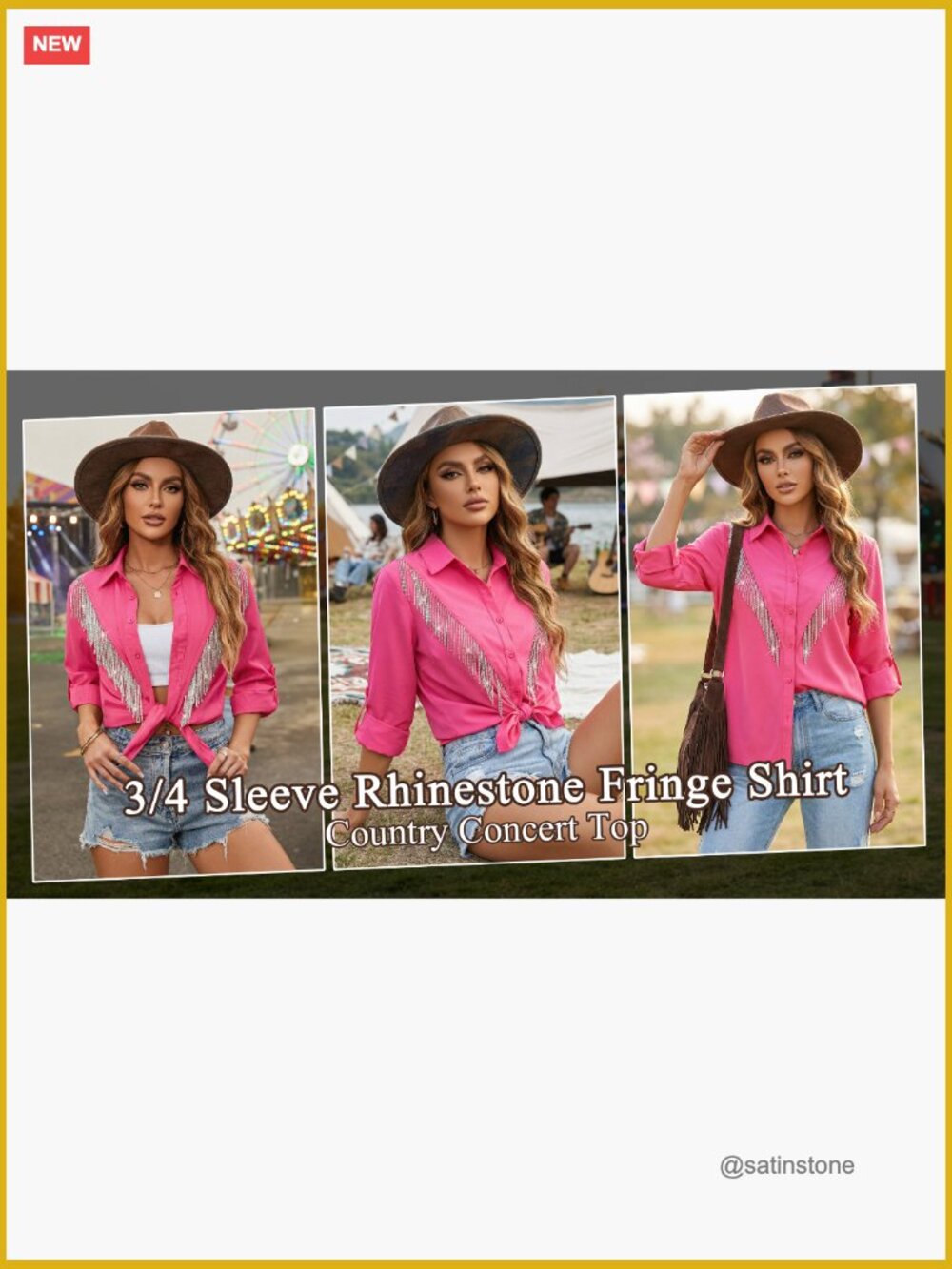 Sparkly Rhinestone Fringe Western Shirt Button Down Cowgirl Top - Picture 7 of 7